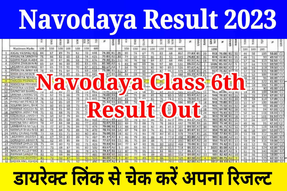 Navodaya Result 2023 Class 6: JNV Class 6th Result 2023 Out, Download PDF