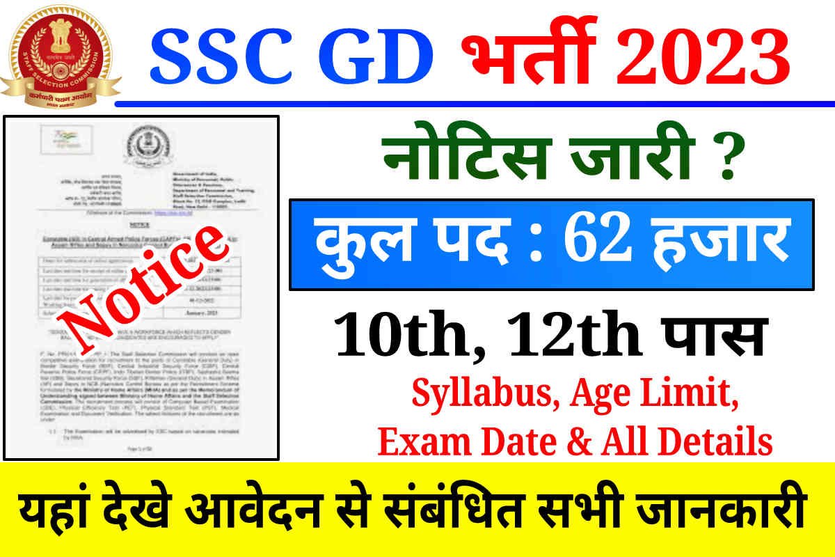 SSC GD Recruitment 2023: Notification Out Soon for SSC GD, BSF, CRPF, CISF Vecancy (62503 Post), Apply Date & Exam Date