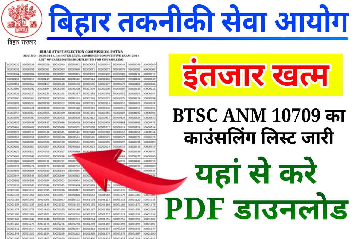 BTSC ANM Result 2024 Out, Check BTSC ANM Result & Download Counselling List PDF, Link Activate