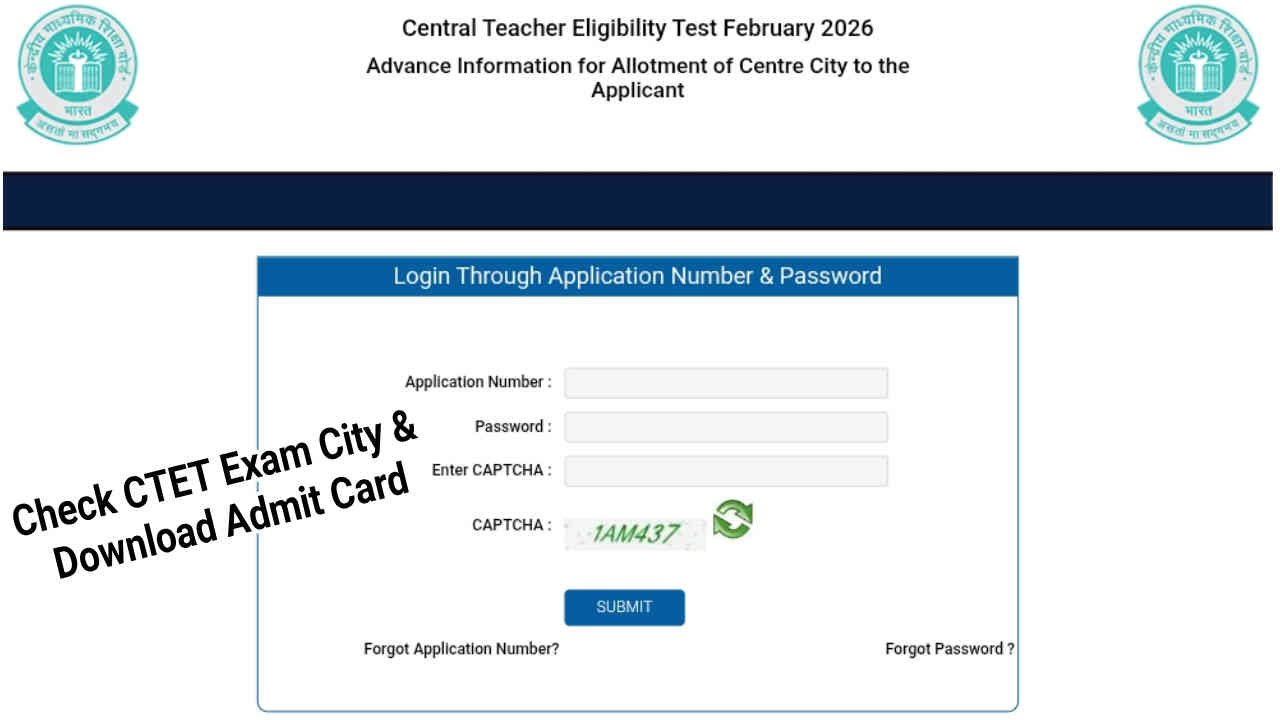 CTET Admit Card 2026, Check Exam City and Hall Ticket Download @ctet.nic.in